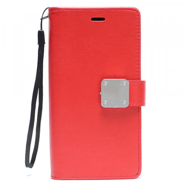 Wholesale iPhone 8 Plus / iPhone 7 Plus Multi Pockets Folio Flip Leather Wallet Case with Strap (Red)